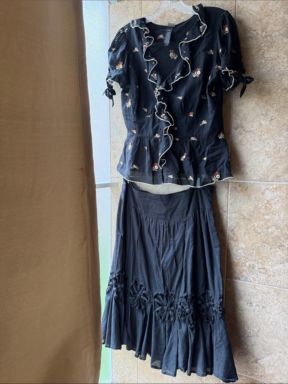 Anthropologie Lithe Blouse & IPSA Shasta Skirt Size 12 Cotton Old School Anthro